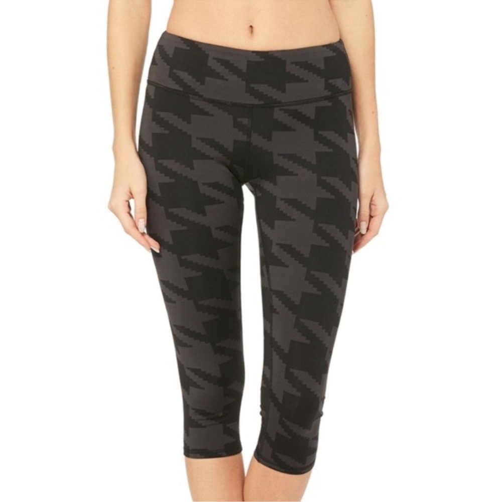 ALO Yoga Airbrush Cropped Houndstooth Leggings Black Gray Size S